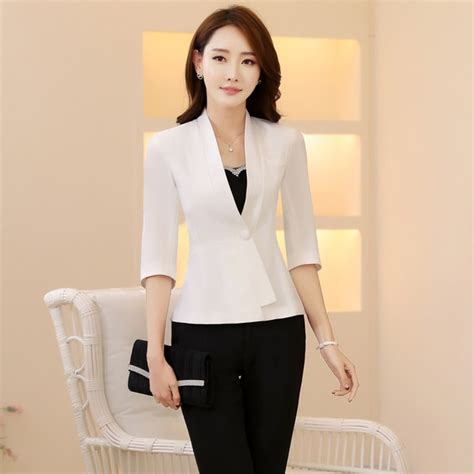 Spring Summer Elegant White Pants Suits Jackets And Pants For Business
