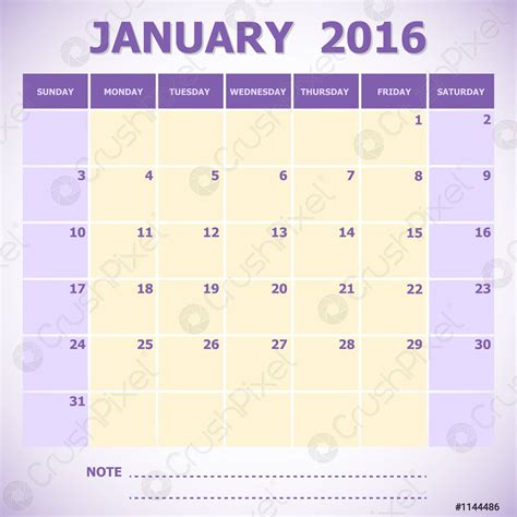 Calendario Enero 2016 Semana Comienza Domingo Vector De Stock 1144486