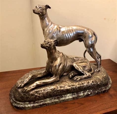 Art Deco Greyhound Dogs Bronze Sculpture By S Bizard Statues Art