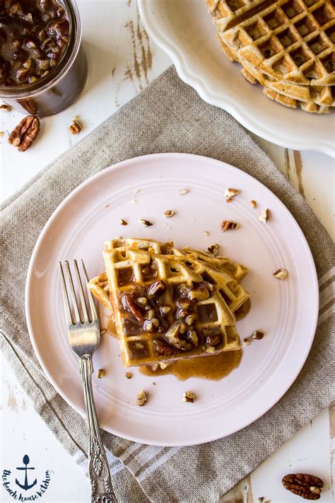 Easy Pecan Waffles With Pecan Praline Sauce The Beach House Kitchen