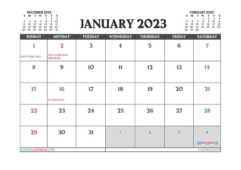 Free Printable Calendar 2023 January Pdf And Image