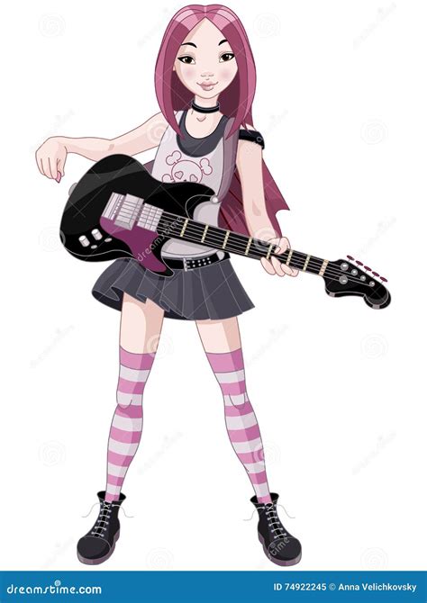 Rock Star Girl Playing Guitar Stock Vector Illustration Of Accords