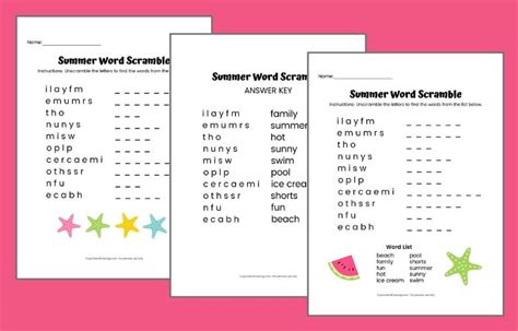 Summer Word Scramble Free Printable With Answer Key