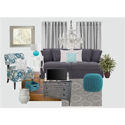 With a monochromatic base of neutrals, shape and texture are important. Gray and Teal Living Room by jurzychic on Polyvore ...