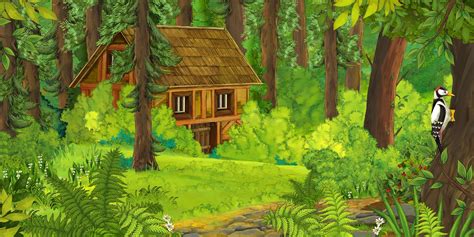 Cartoon Nature Scene With Old House In The Forest Stock Illustration
