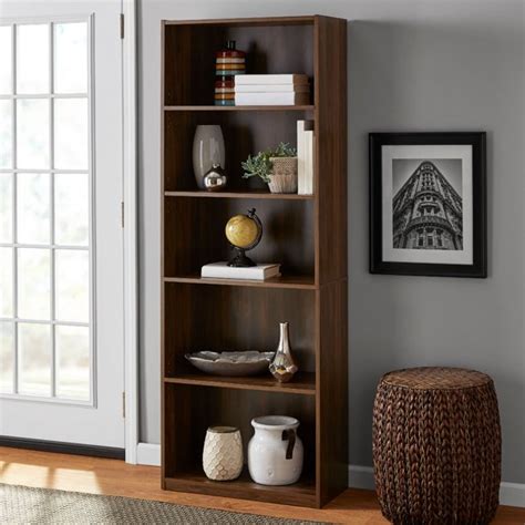 Mainstays 71 5 Shelf Bookcase With Adjustable Shelves Canyon Walnut