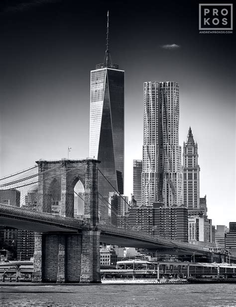 Brooklyn Bridge And Lower Manhattan Skyscrapers High Definition Black