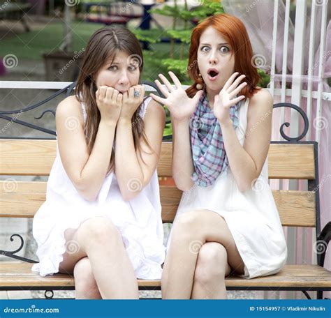 Two Girls Gossiping On Bench At Garden Stock Image Image Of Friend Tell 15154957