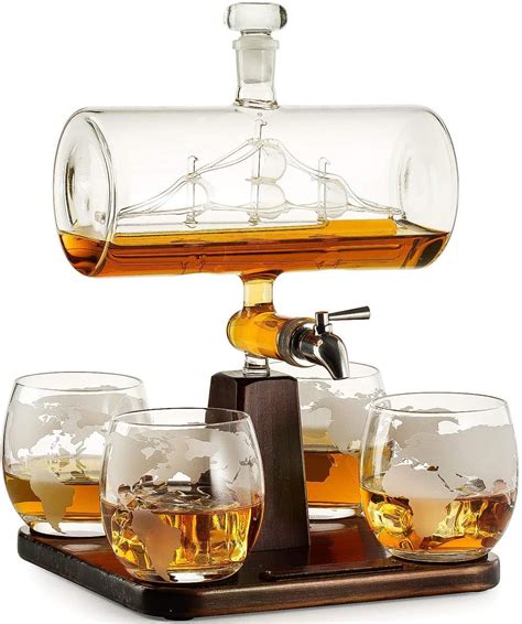 Buy Whisky Decanter And Glass Set Enstia Antique Barrel Ship Decanter