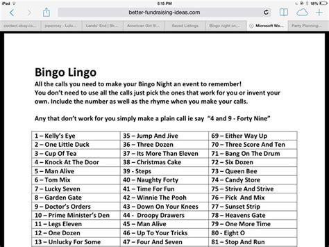 Better Fundraising Has List Of 100 Calls Bingo Night