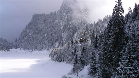 Unbelievable Cabin Wintry Forest Winter Clouds Mountains Norwegian