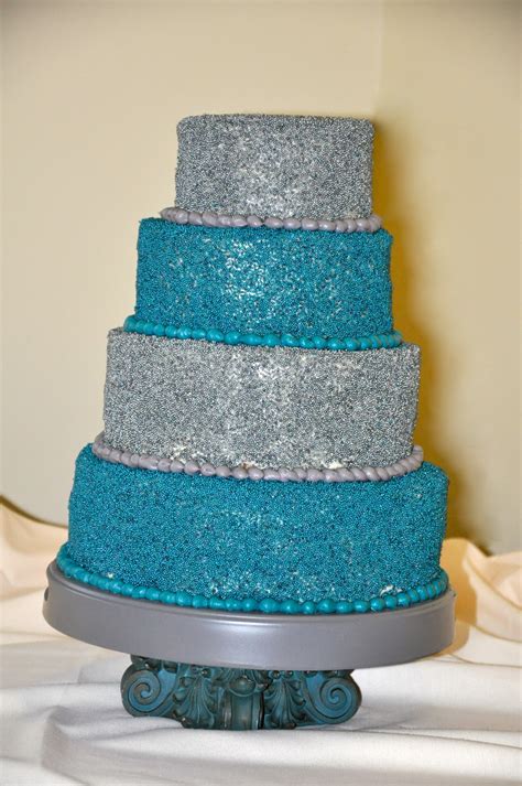 I Think I Could Do That Teal And Grey Wedding Cake