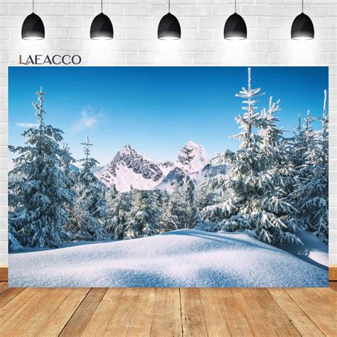 Laeacco Winter Snowscape Backdrop White Snow Forest Mountain New Year