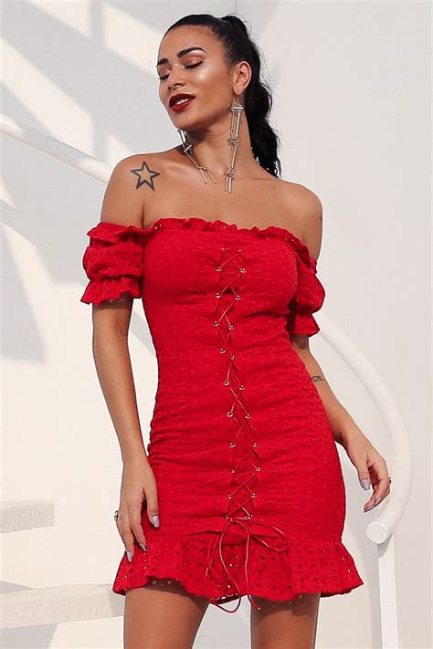 Free Shipping Women Off Shoulder Lace Up Bodycon Dress Jkp1093 Lace Up Bodycon Dress Bodycon