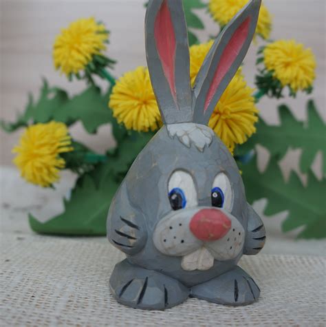 Hand Carved Wood Easter Bunny Rabbit Wooden Sculpture Etsy