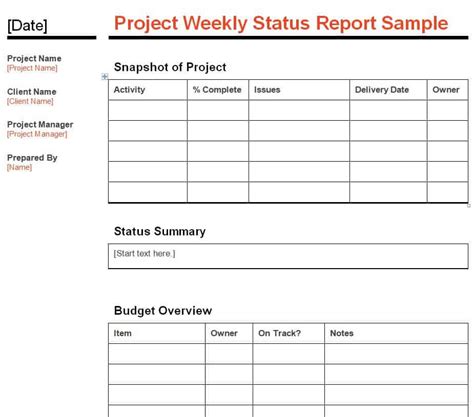 Simple Weekly Status Report Template Archives Free Report Templates