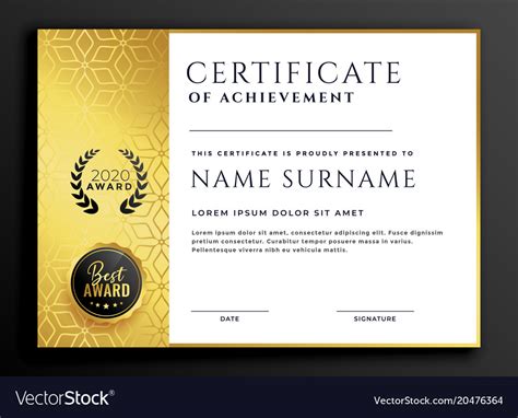 Certificate Template Design With Luxury Golden Vector Image