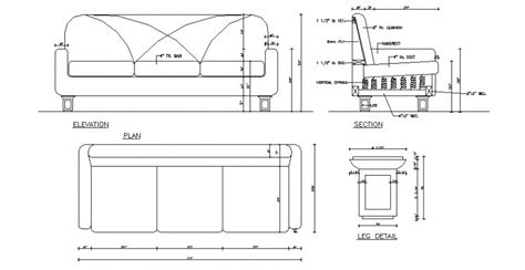 Sofa Set Front Elevation Section And Plan Cad Drawing Details Dwg File