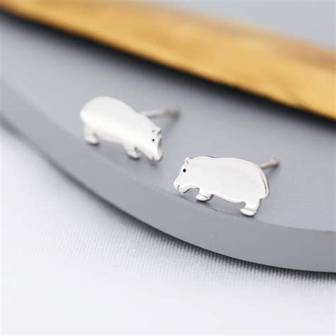 Hippo Stud Earrings In Sterling Silver By Silver Rain Silver