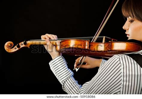 Beautiful Female Musician Playing Violin Profile Stock Photo Edit Now