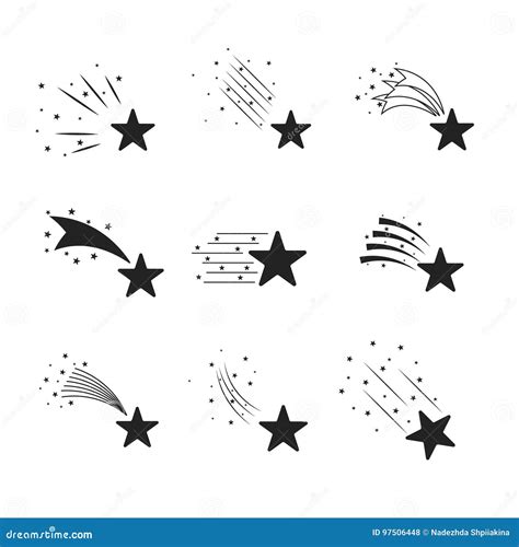 Falling Stars Vector Set Simple Icons Of Meteorites And Comets