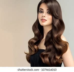 Brunette Girl Long Healthy Shiny Curly Stock Photo 1074616010