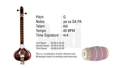 Tanpura Pitch G With 40 Bpm Mridangam Drone Reference For Vocal And