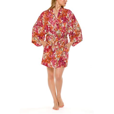 Kimono Style Short Dressing Gown With Loose Fitting Long Sleeves