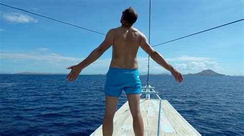 Man Standing On The Yacht And Feels Free Slow Motion Shot At 240fps Steadycam Stock Video