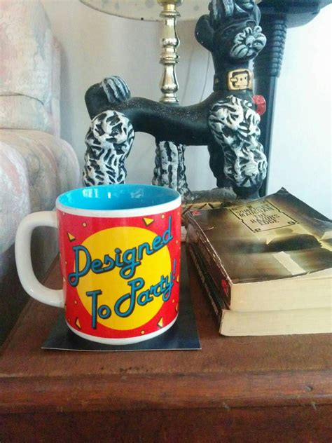 Vintage 1980s Designed To Party Novelty Coffee Mug Fun Red Blue 1980s