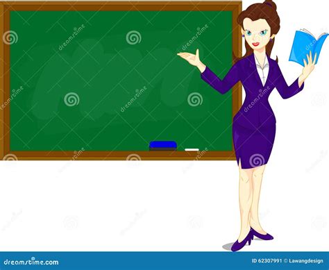 Cartoon Female Teacher Standing Next To A Blackboard Stock Vector Image 62307991