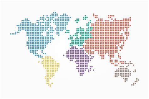 World Map Pixel Style And Flat Color Design Different Color Of