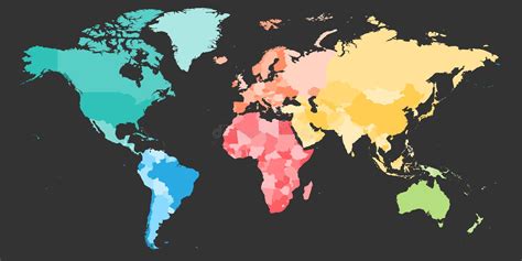 O Mapa Político Colorido Do Mundo Dividiu Se Em Seis Continentes Com