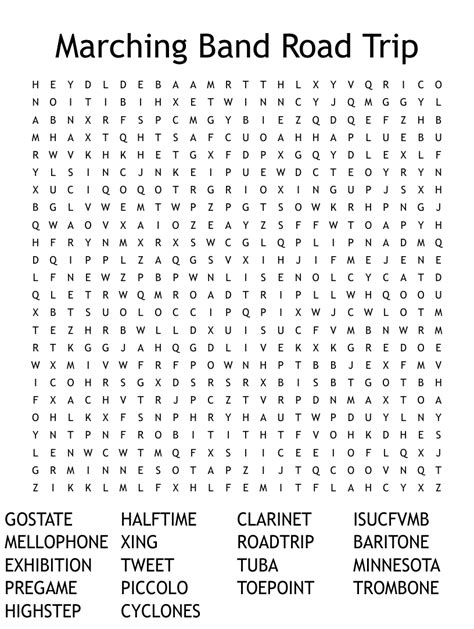 Marching Band Road Trip Word Search Wordmint