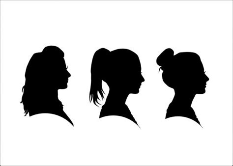 Set Of Black Silhouette Girl Head With Different Hairstyle