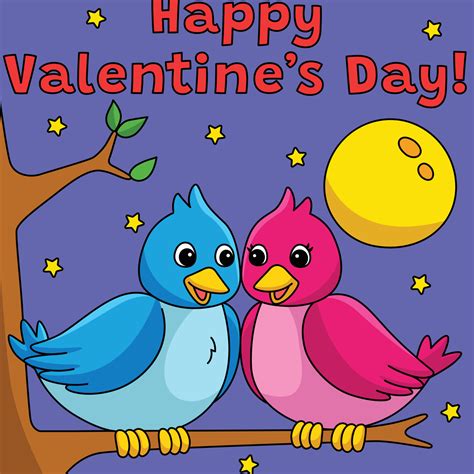 Happy Valentines Day Love Birds Colored Cartoon Vector Art At Vecteezy
