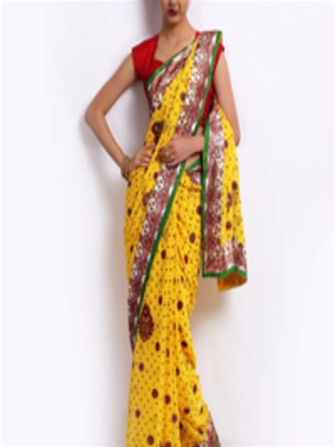 Buy Indian Women Yellow Chiffon Fashion Saree Sarees For