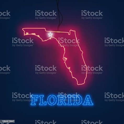 Mappa Al Neon Stato Della Florida Su Sfondo Scuro Immagini Vettoriali