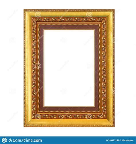 Empty Vintage Golden Frame For Painting Or Picture On White Background ...