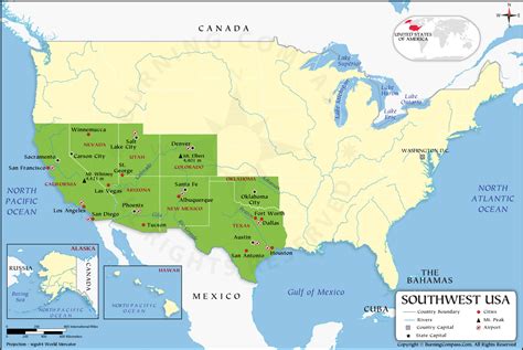 Southwest States Map Map Of Southwest Us States North