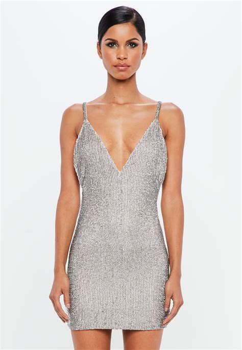 Missguided Synthetic Peace Love Silver Embellished Bodycon Mini Dress
