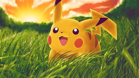 Happy Pikachu In A Field Of Grass By Angie And Drakill