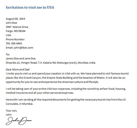 Dear michael, thank you for your recent letter. Invitation Letter for US Visitor Visa | Guide & Free Samples