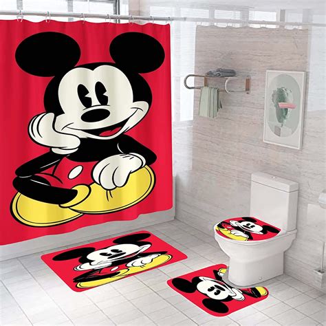 Mickey Mouse Sitting In Red Background Bathroom Accessory Set Rever Lavie