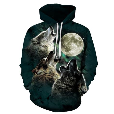 Wolf With Moon Pritned Men Women Hoodies Wolf Champ