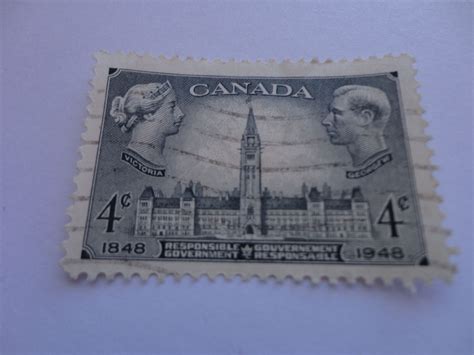 1848 1948 4 cents victoria and george canadian postage stamp