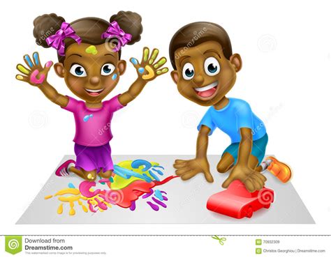 Cartoon Boy And Girl Playing With Toy Car And Paint Stock Vector