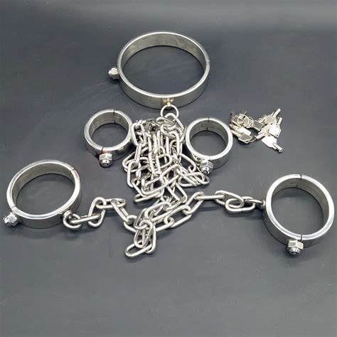 Stainless Steel Slave Collar Metal Chain Ankle Hand Cuffs Adult Game
