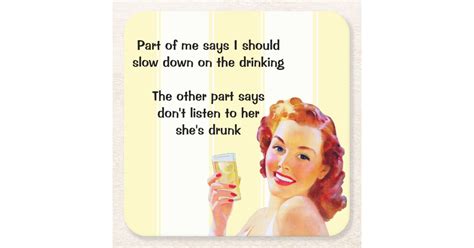 Retro Housewife With Cocktail Funny Drunk Quote Square Paper Coaster