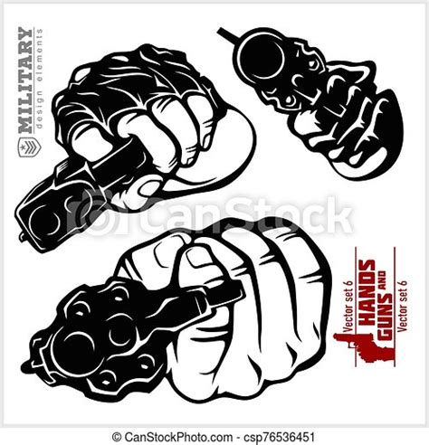 Hands With Guns Pistol Pointed At Gunpoint Vector Set Isolated On White Canstock